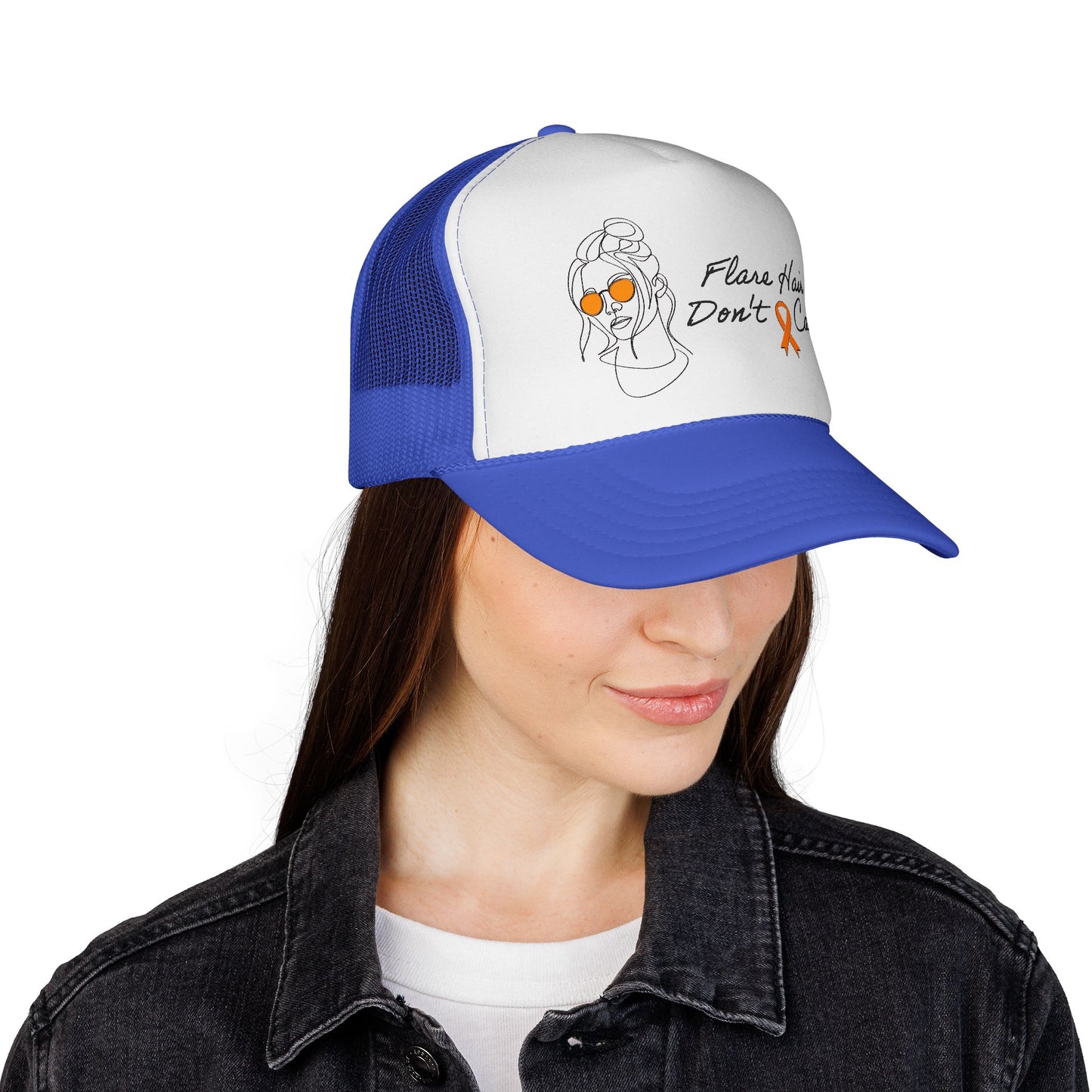 Flare Hair Don't Care Trucker Cap | Funny MS Awareness Hat | Chronic Illness Warrior Cap