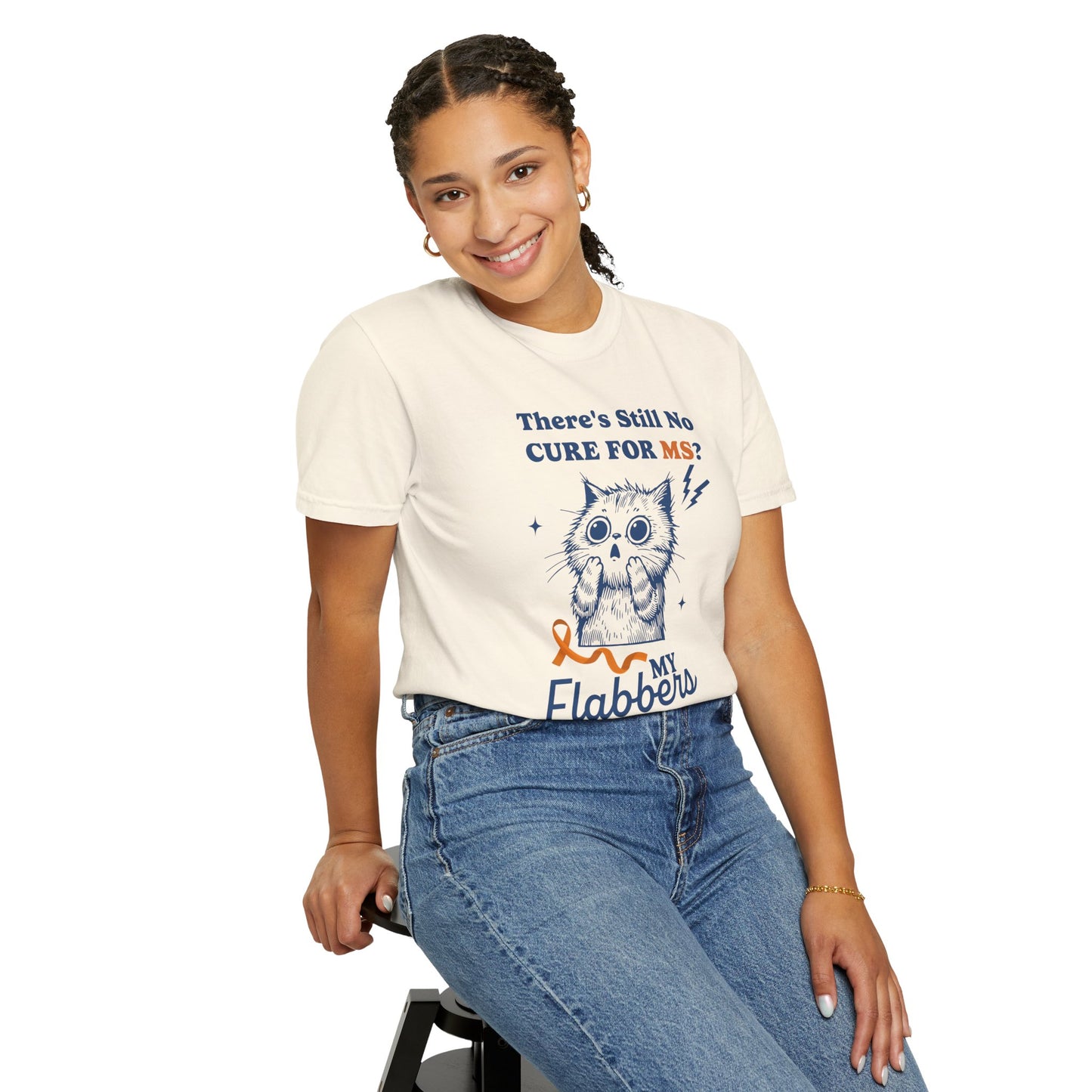 Cute Cat MS Awareness T-Shirt, Unisex Garment-Dyed Tee, "My Flabbers Have Been Gasted" MS Awareness T-Shirt Funny Cat Shirt, Animal Lover Gift, Humor for MS Awareness