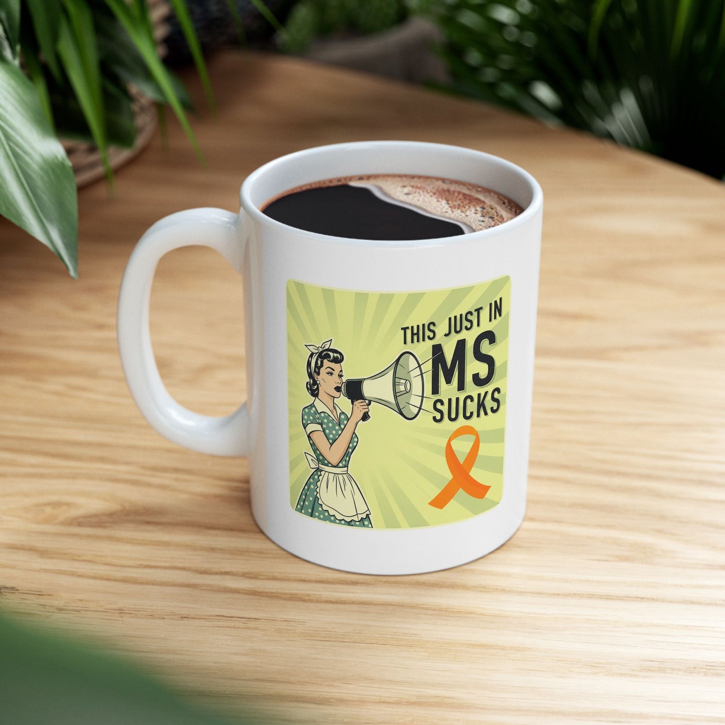MS Sucks 1950s Housewife with Megaphone Ceramic Mug 11oz