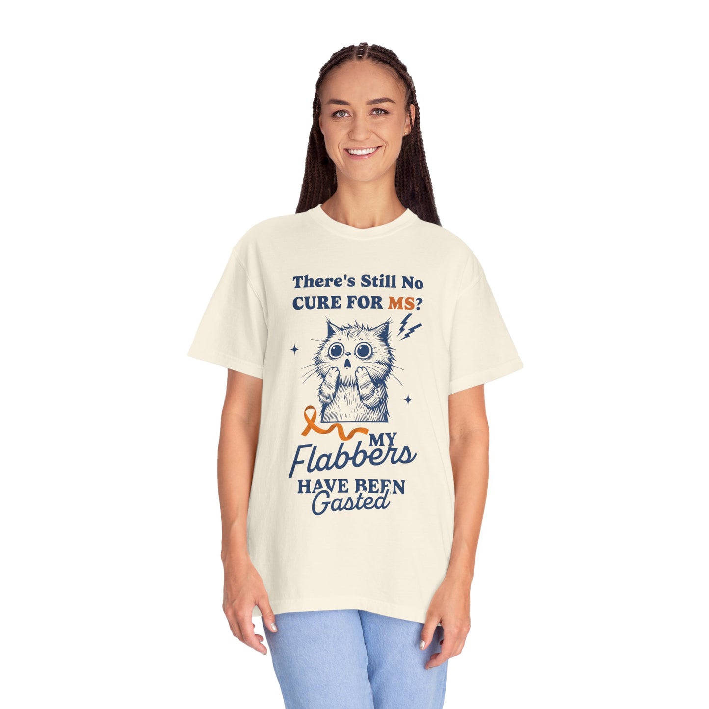 Cute Cat MS Awareness T-Shirt, Unisex Garment-Dyed Tee, "My Flabbers Have Been Gasted" MS Awareness T-Shirt Funny Cat Shirt, Animal Lover Gift, Humor for MS Awareness