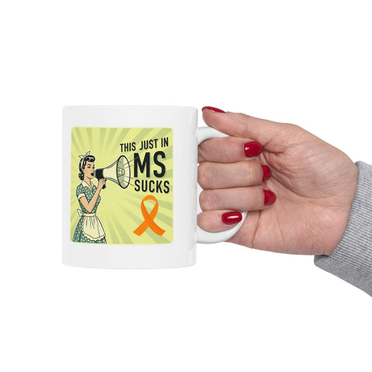 MS Sucks 1950s Housewife with Megaphone Ceramic Mug 11oz