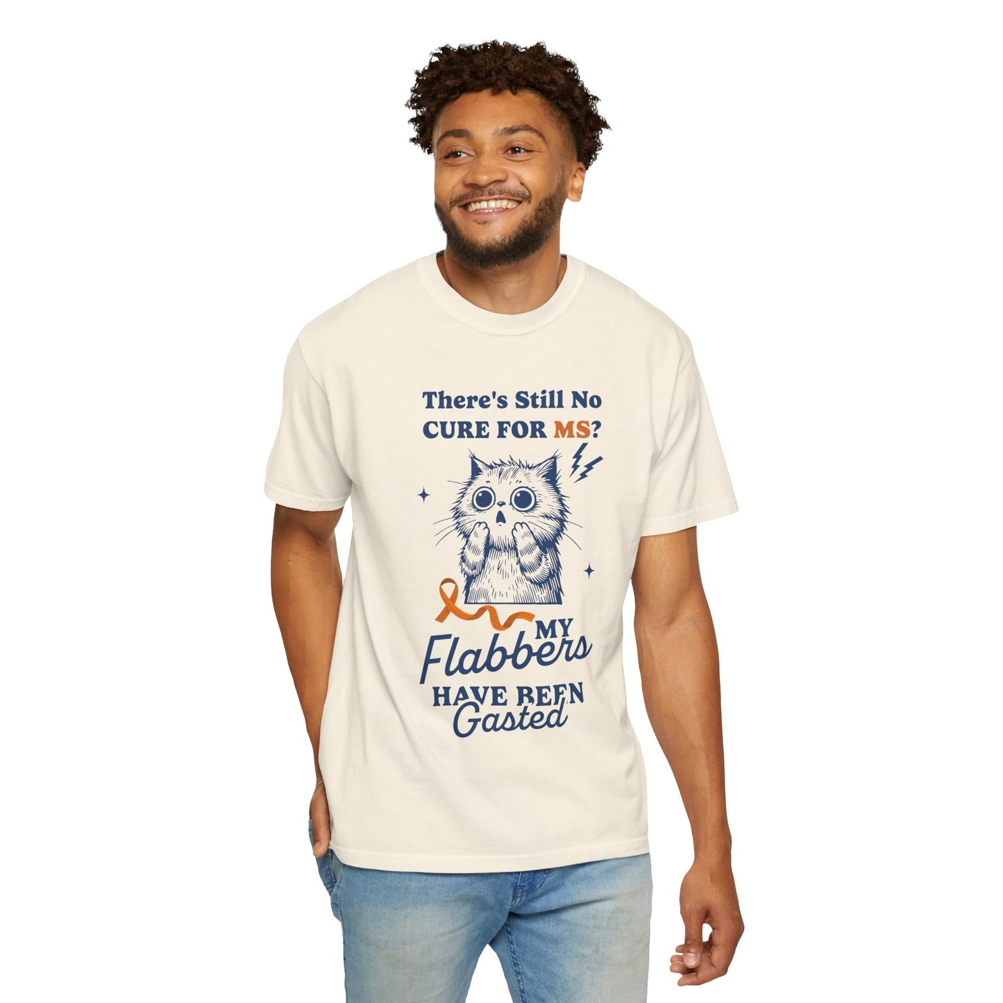 Cute Cat MS Awareness T-Shirt, Unisex Garment-Dyed Tee, "My Flabbers Have Been Gasted" MS Awareness T-Shirt Funny Cat Shirt, Animal Lover Gift, Humor for MS Awareness