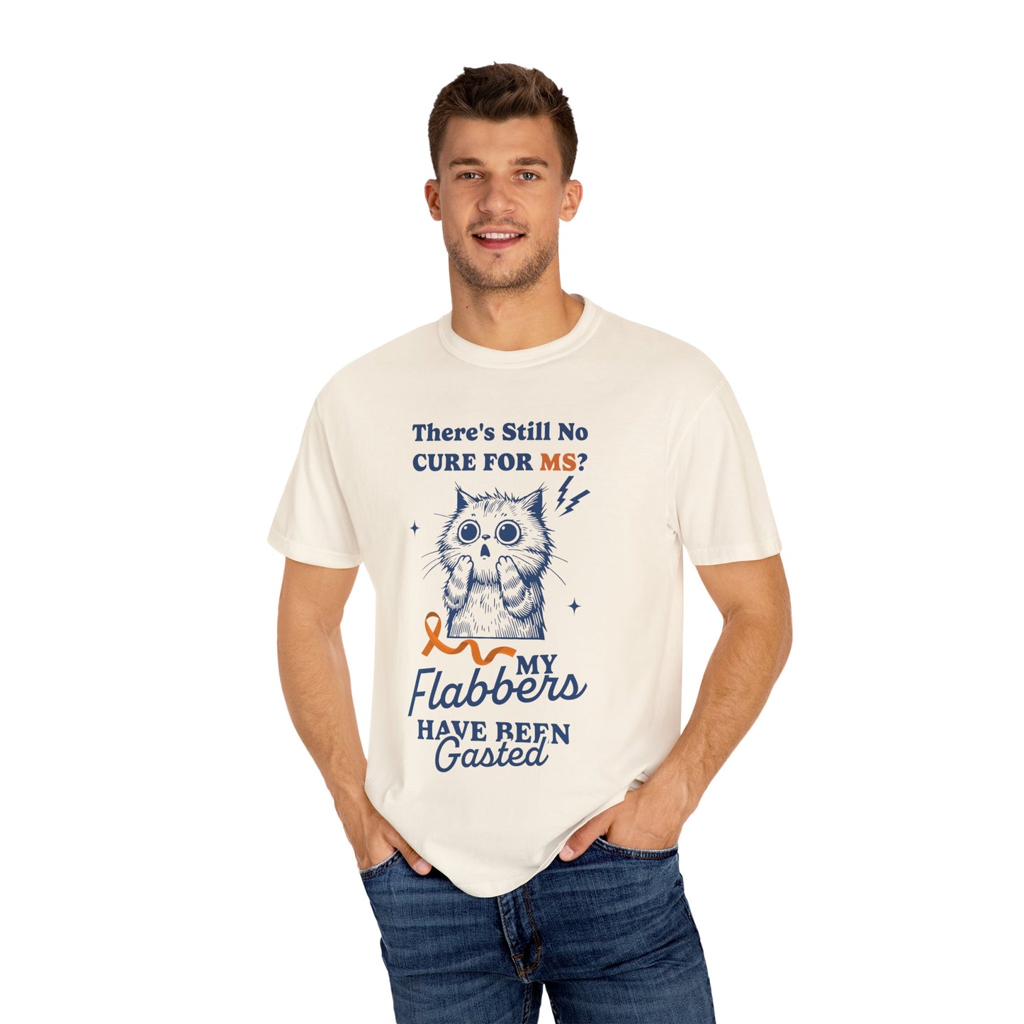 Cute Cat MS Awareness T-Shirt, Unisex Garment-Dyed Tee, "My Flabbers Have Been Gasted" MS Awareness T-Shirt Funny Cat Shirt, Animal Lover Gift, Humor for MS Awareness