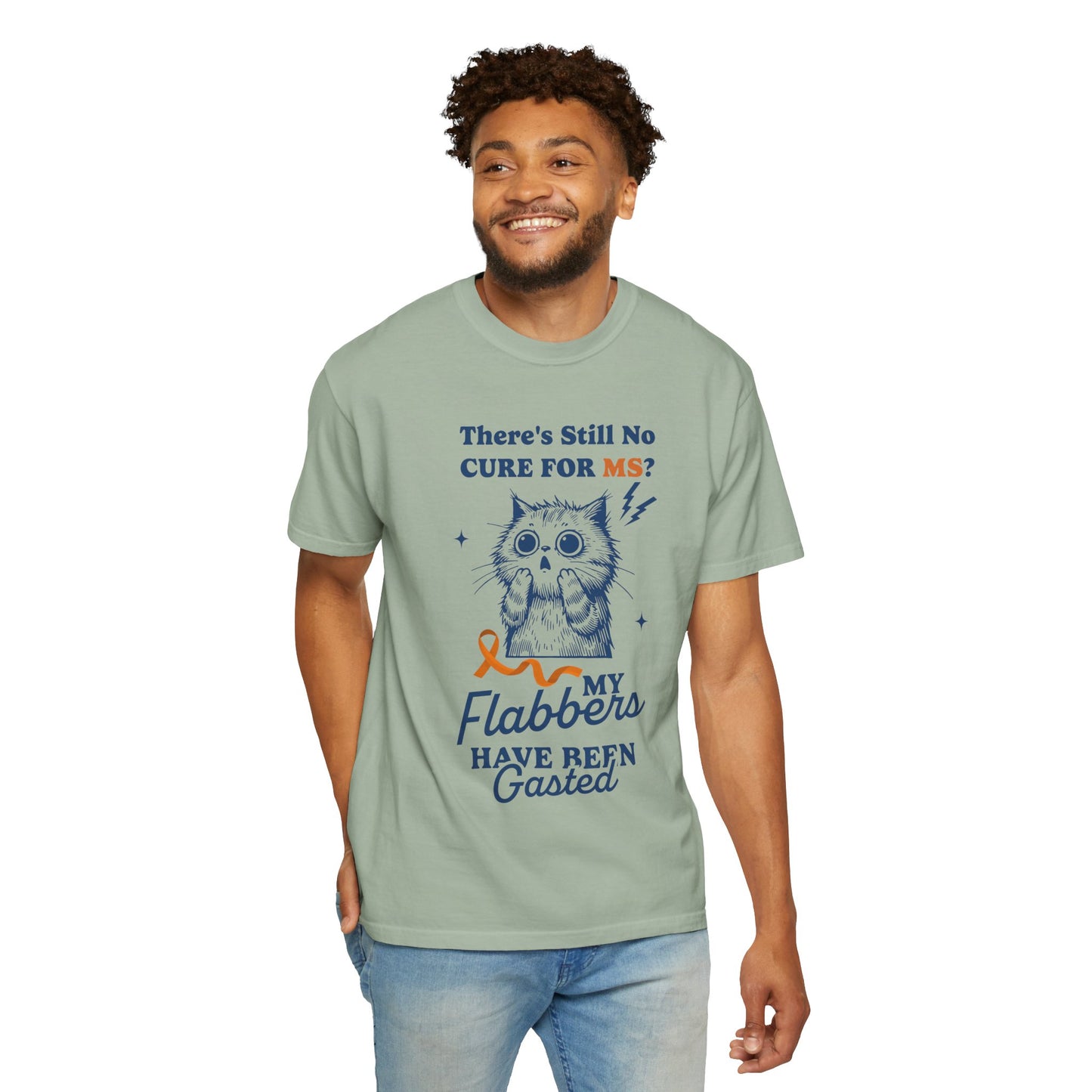 Cute Cat MS Awareness T-Shirt, Unisex Garment-Dyed Tee, "My Flabbers Have Been Gasted" MS Awareness T-Shirt Funny Cat Shirt, Animal Lover Gift, Humor for MS Awareness