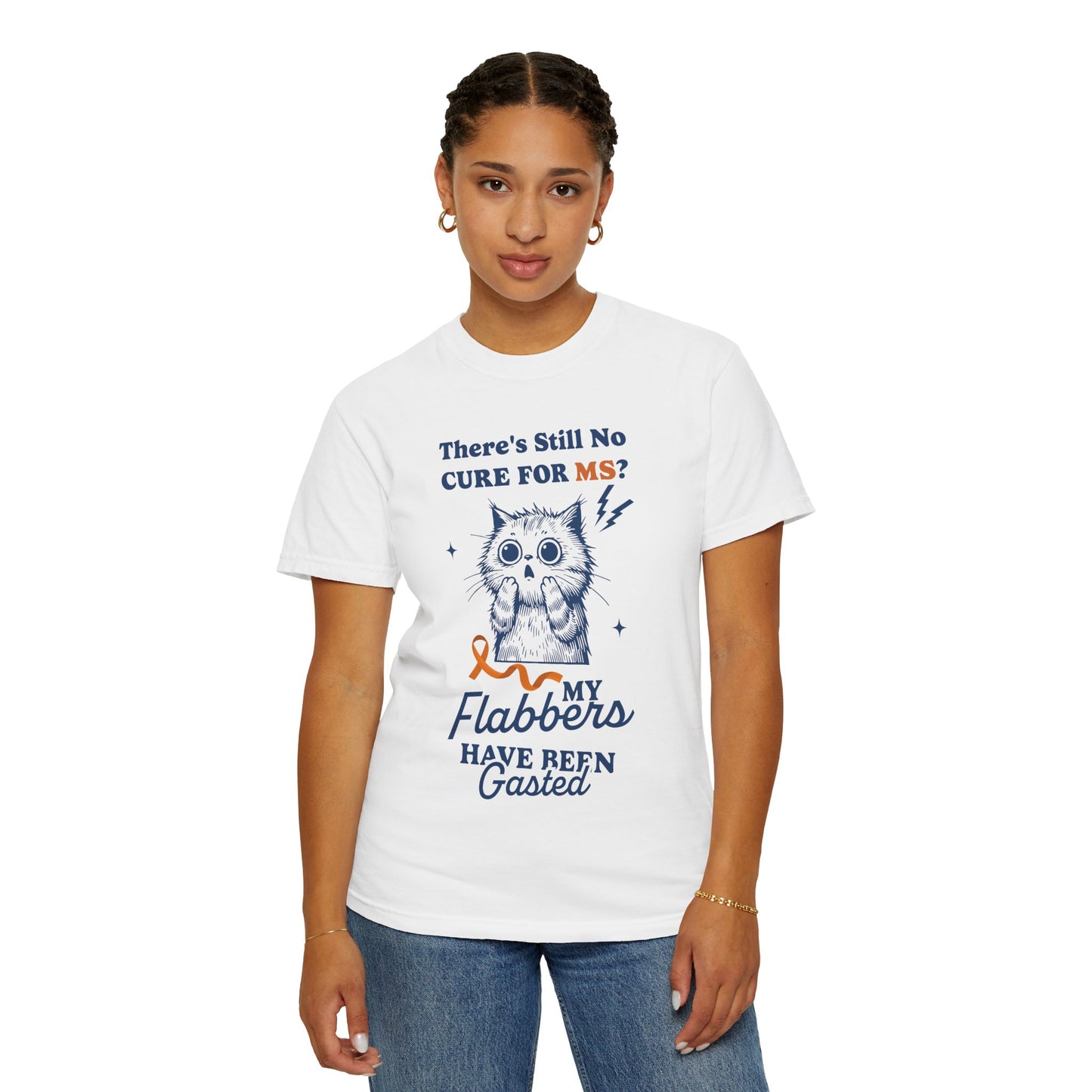 Cute Cat MS Awareness T-Shirt, Unisex Garment-Dyed Tee, "My Flabbers Have Been Gasted" MS Awareness T-Shirt Funny Cat Shirt, Animal Lover Gift, Humor for MS Awareness