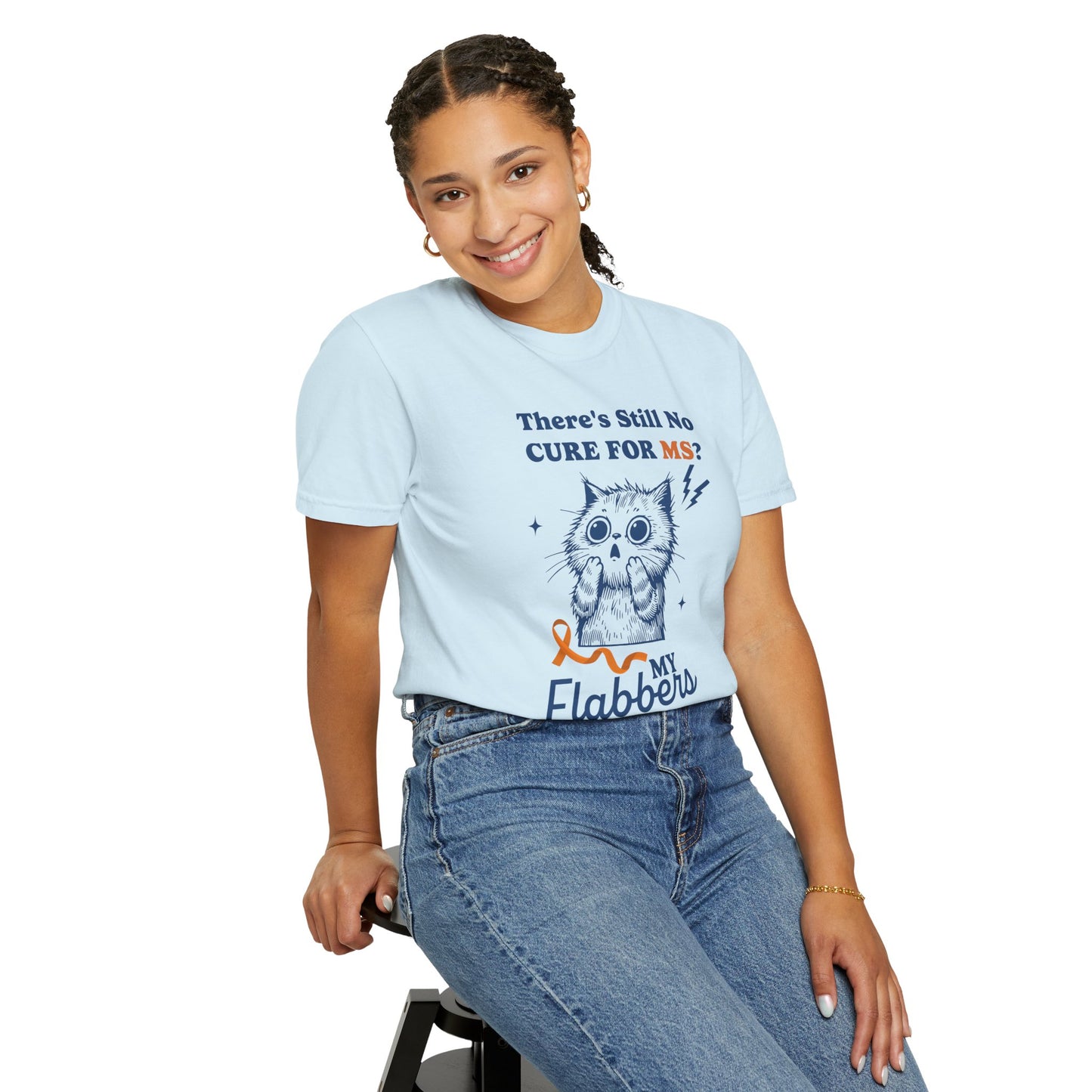 Cute Cat MS Awareness T-Shirt, Unisex Garment-Dyed Tee, "My Flabbers Have Been Gasted" MS Awareness T-Shirt Funny Cat Shirt, Animal Lover Gift, Humor for MS Awareness