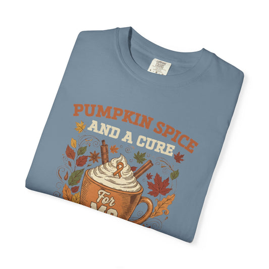 Pumpkin Spice & Cure for MS T-Shirt | Fall Multiple Sclerosis Awareness Tee | Cozy Vintage MS Support Shirt Autumn Fashion, Gift for Coffee Lovers, Cute Seasonal Apparel