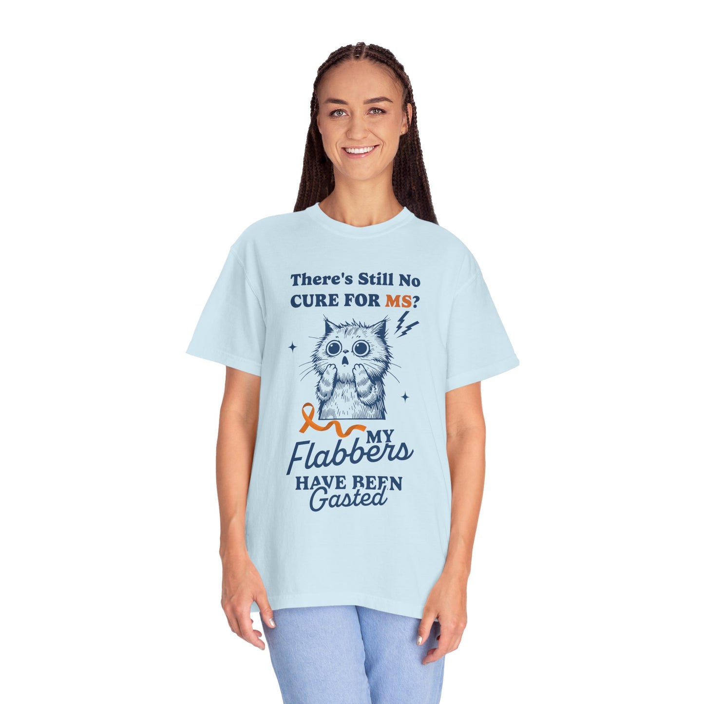 Cute Cat MS Awareness T-Shirt, Unisex Garment-Dyed Tee, "My Flabbers Have Been Gasted" MS Awareness T-Shirt Funny Cat Shirt, Animal Lover Gift, Humor for MS Awareness