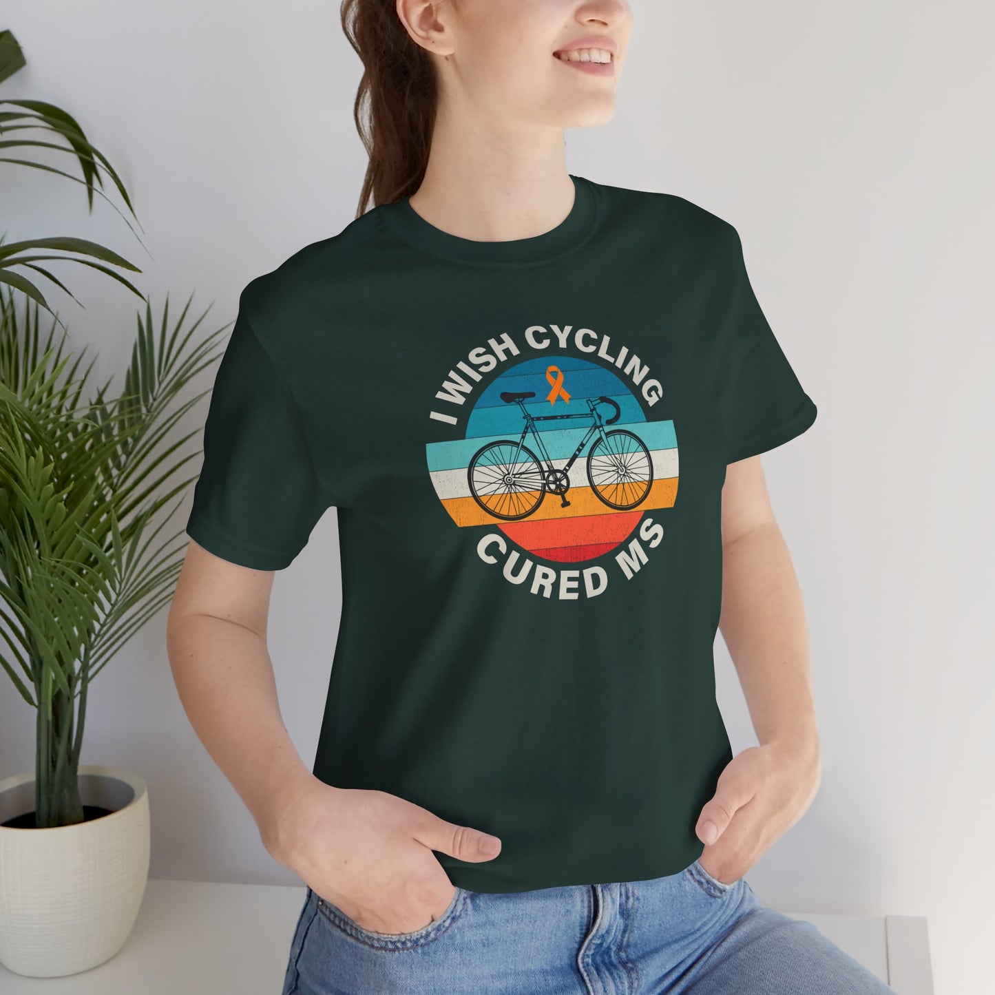 Cute I Wish CYCLING Cured MS - Adult Tee Multiple Sclerosis Awareness, Charity Shirt, Unisex, Gift for Supporters, Fundraising Apparel