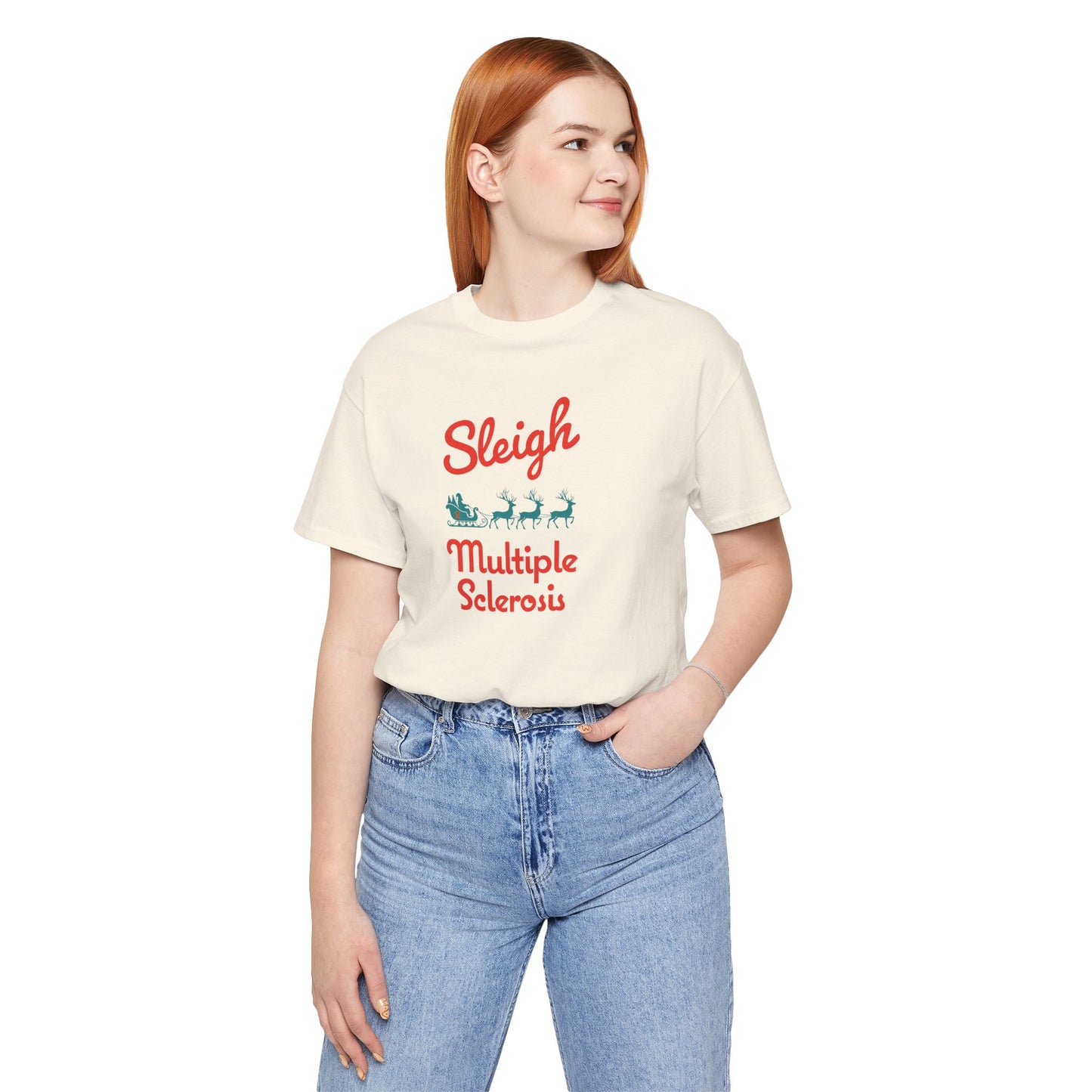 Cute Festive Sleigh MS Adult Tee Multiple Sclerosis Awareness, Charity Shirt, Unisex, Gift for Supporters, Fundraising Apparel