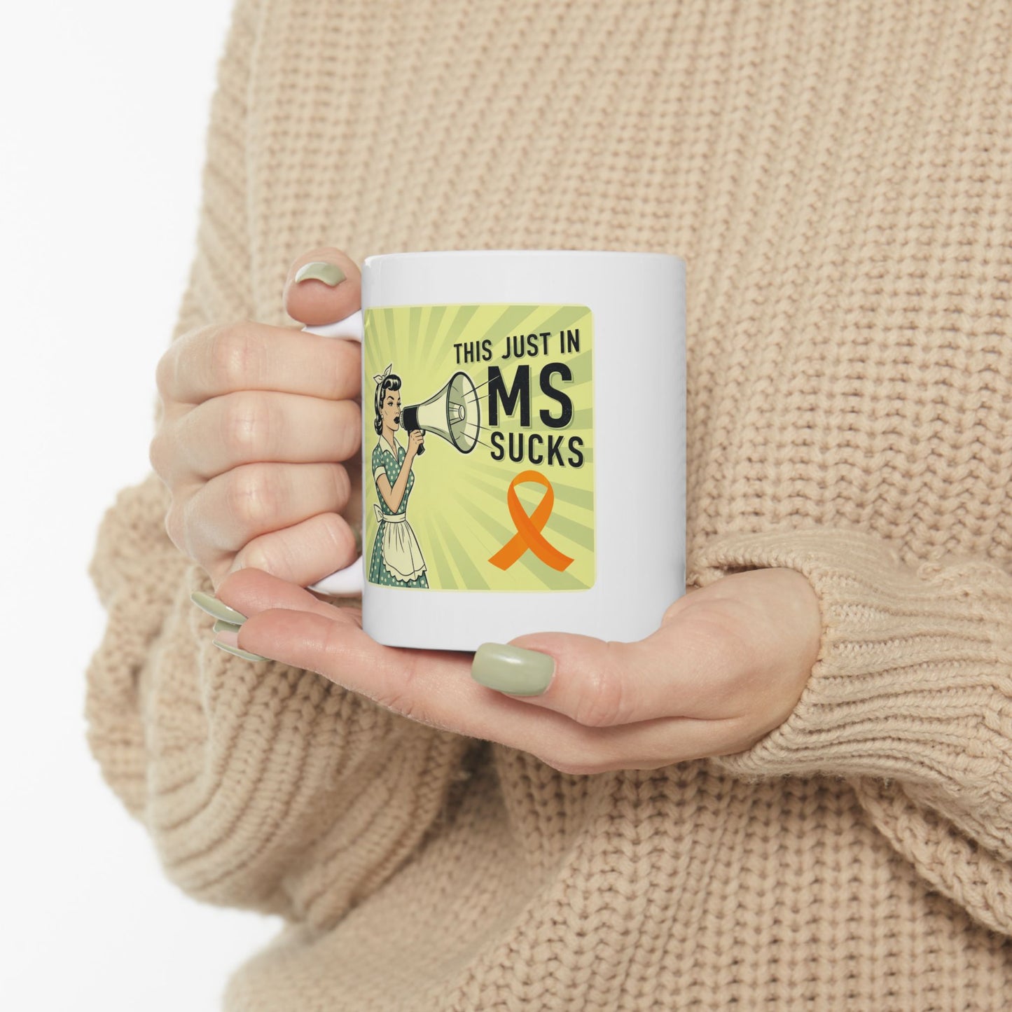 MS Sucks 1950s Housewife with Megaphone Ceramic Mug 11oz