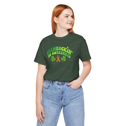 Shamrockin' MS Awareness T-Shirt - Groovy St. Patrick’s Day Multiple Sclerosis Warrior Shirt - Retro Spoonie Orange Ribbon Tee - Lucky Shamrock Awareness Gift