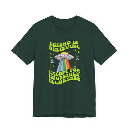 Invisible Illness Awareness Shirt – Retro Rainbow UFO Graphic Tee Charity Shirt, Unisex, Gift for Supporters, Fundraising Apparel