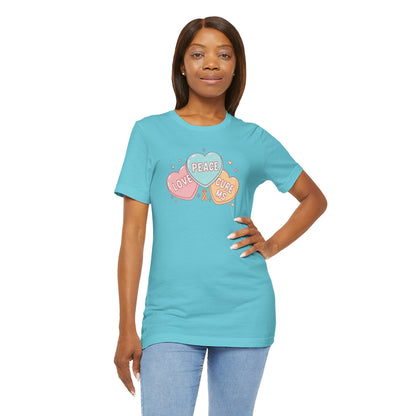 MS Awareness T-Shirt - Peace Love Cure MS Conversation Hearts - Multiple Sclerosis Warrior Gift - Pastel Retro Orange Ribbon Tee