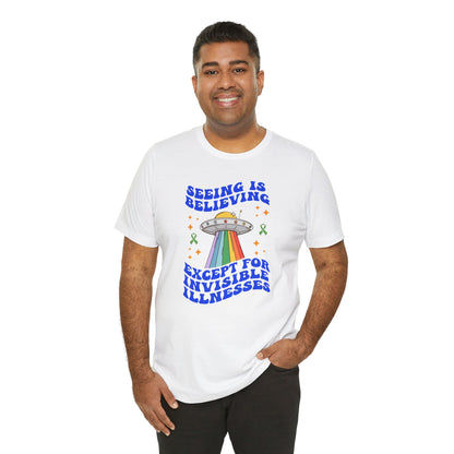 Invisible Illness Awareness Shirt – Retro Rainbow UFO Graphic Tee Charity Shirt, Unisex, Gift for Supporters, Fundraising Apparel