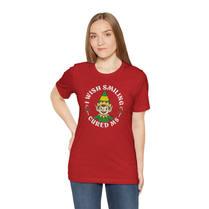 Elf Inspired MS Awareness T-Shirt | I Wish Smiling Cured MS Holiday Tee | Multiple Sclerosis Fundraiser Christmas Gift | Red Softstyle Shirt