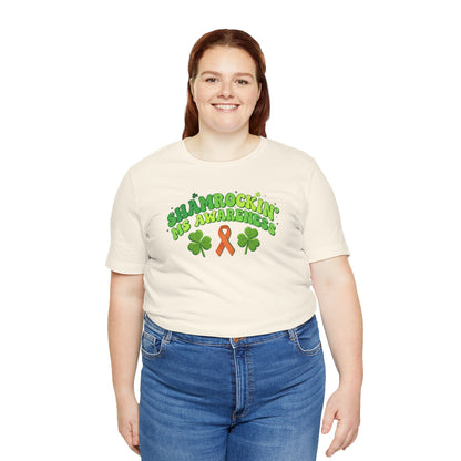 Shamrockin' MS Awareness T-Shirt - Groovy St. Patrick’s Day Multiple Sclerosis Warrior Shirt - Retro Spoonie Orange Ribbon Tee - Lucky Shamrock Awareness Gift
