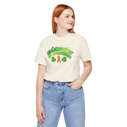 Shamrockin' MS Awareness T-Shirt - Groovy St. Patrick’s Day Multiple Sclerosis Warrior Shirt - Retro Spoonie Orange Ribbon Tee - Lucky Shamrock Awareness Gift