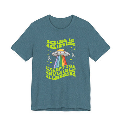 Invisible Illness Awareness Shirt – Retro Rainbow UFO Graphic Tee Charity Shirt, Unisex, Gift for Supporters, Fundraising Apparel