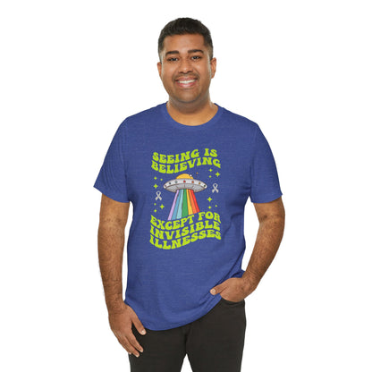 Invisible Illness Awareness Shirt – Retro Rainbow UFO Graphic Tee Charity Shirt, Unisex, Gift for Supporters, Fundraising Apparel
