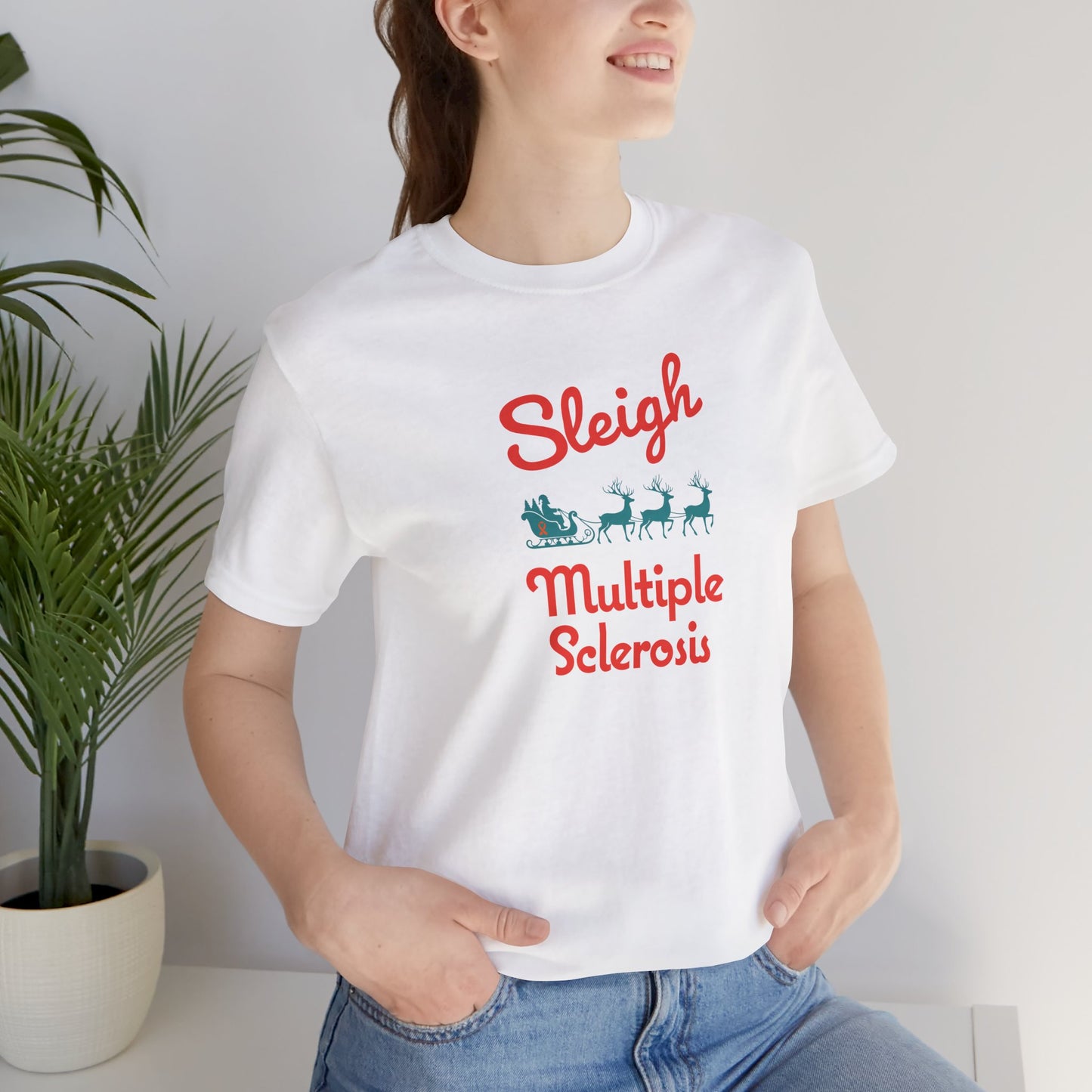 Cute Festive Sleigh MS Adult Tee Multiple Sclerosis Awareness, Charity Shirt, Unisex, Gift for Supporters, Fundraising Apparel