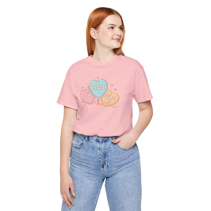 MS Awareness T-Shirt - Peace Love Cure MS Conversation Hearts - Multiple Sclerosis Warrior Gift - Pastel Retro Orange Ribbon Tee