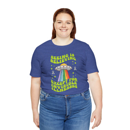 Invisible Illness Awareness Shirt – Retro Rainbow UFO Graphic Tee Charity Shirt, Unisex, Gift for Supporters, Fundraising Apparel