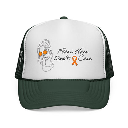 Flare Hair Don't Care Trucker Cap | Funny MS Awareness Hat | Chronic Illness Warrior Cap