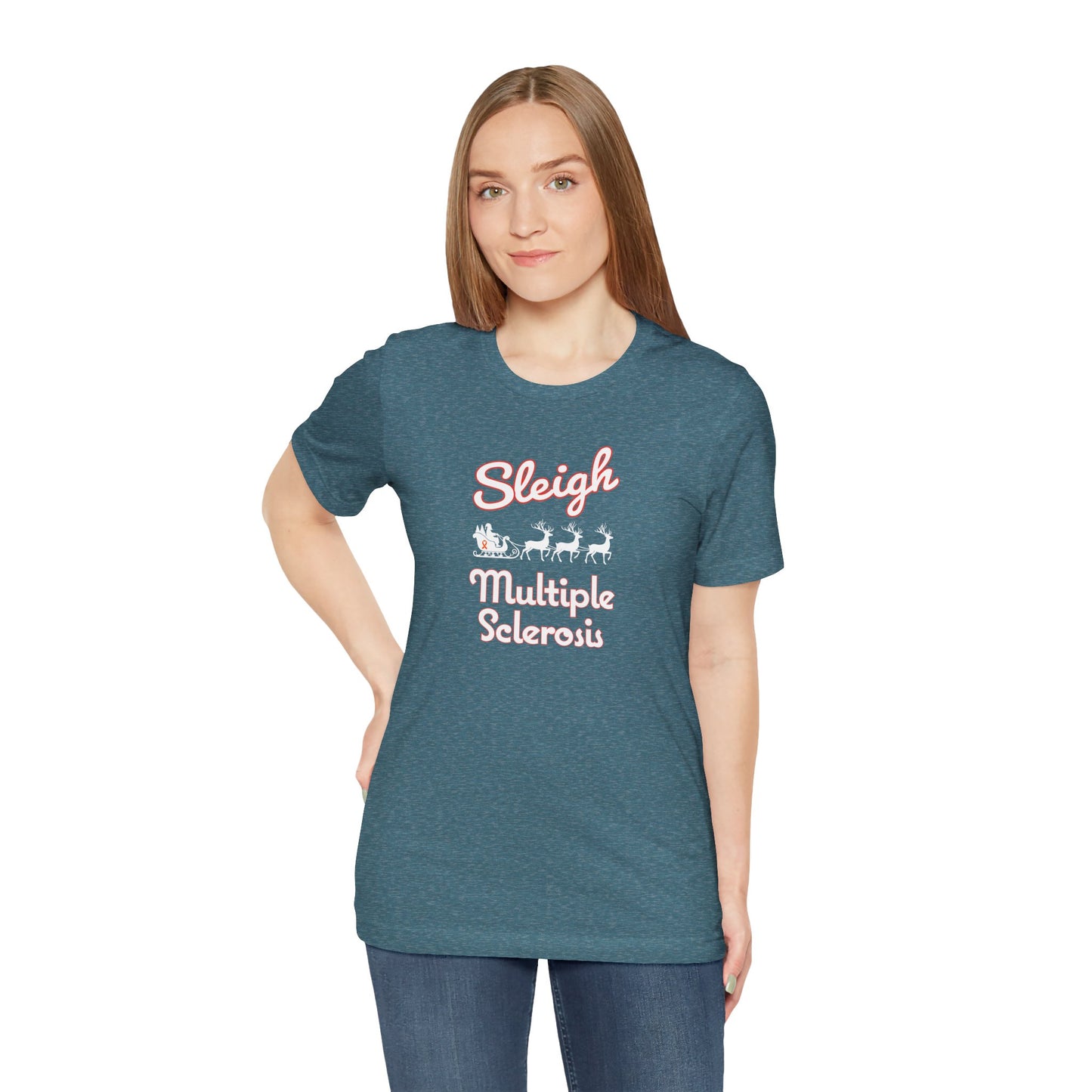 Cute Festive Sleigh MS Adult Tee Multiple Sclerosis Awareness, Charity Shirt, Unisex, Gift for Supporters, Fundraising Apparel