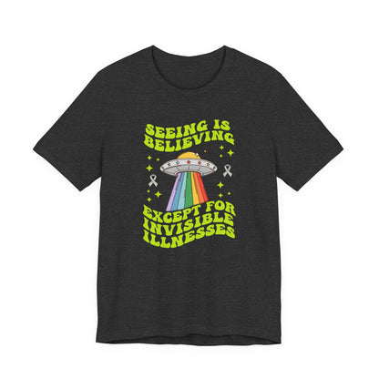 Invisible Illness Awareness Shirt – Retro Rainbow UFO Graphic Tee Charity Shirt, Unisex, Gift for Supporters, Fundraising Apparel