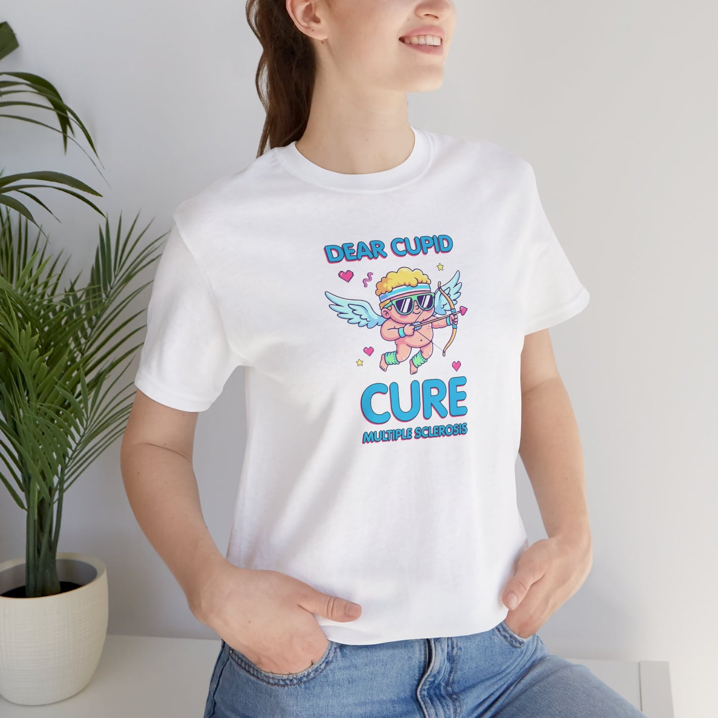 MS Awareness Shirt, Dear Cupid Cure Multiple Sclerosis, Valentine’s Day MS Gift, Retro Cupid Graphic Tee for MS Warriors