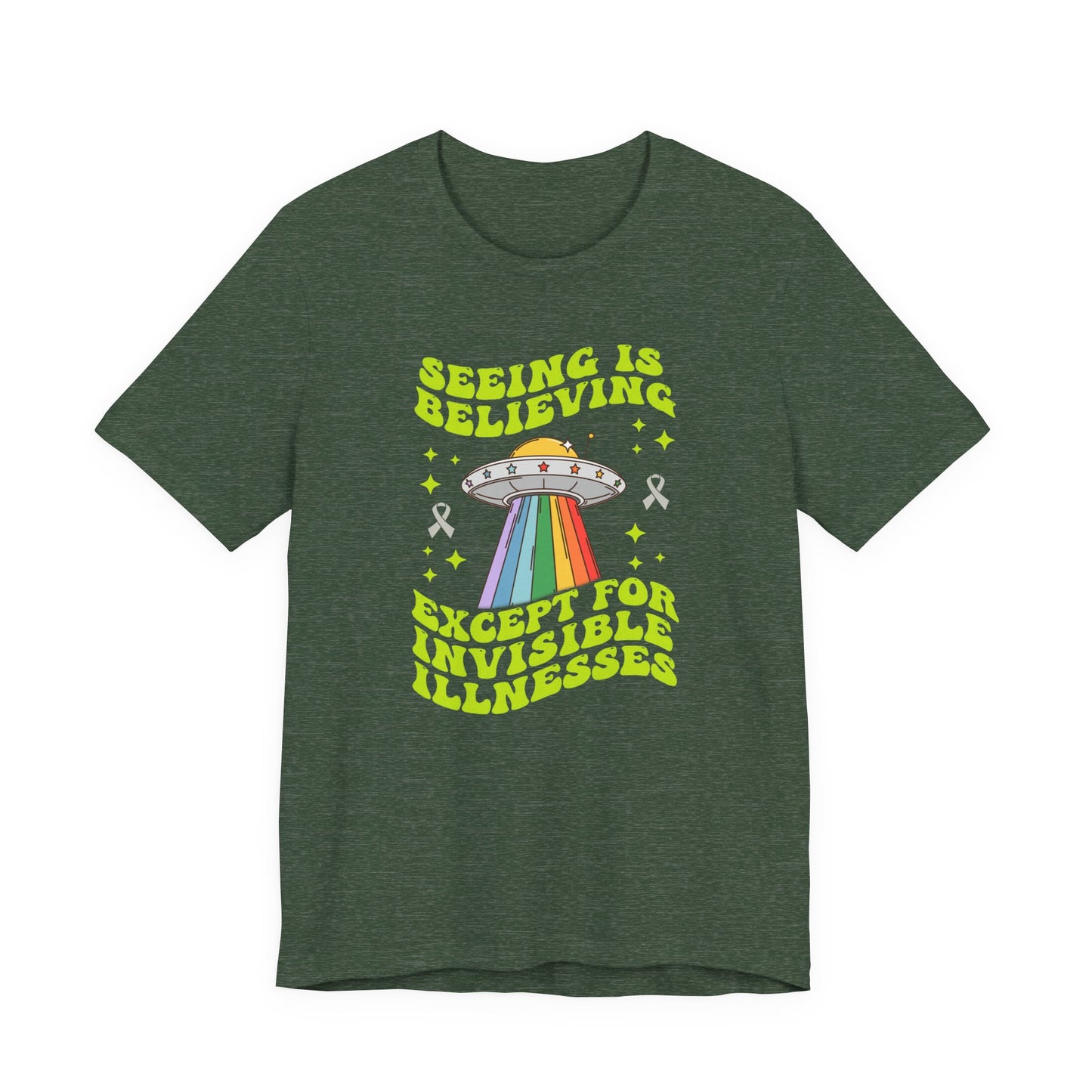 Invisible Illness Awareness Shirt – Retro Rainbow UFO Graphic Tee Charity Shirt, Unisex, Gift for Supporters, Fundraising Apparel