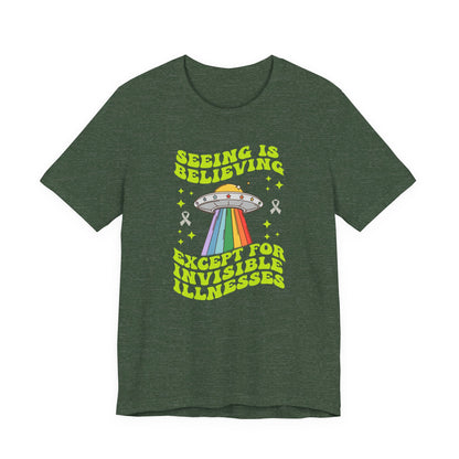 Invisible Illness Awareness Shirt – Retro Rainbow UFO Graphic Tee Charity Shirt, Unisex, Gift for Supporters, Fundraising Apparel