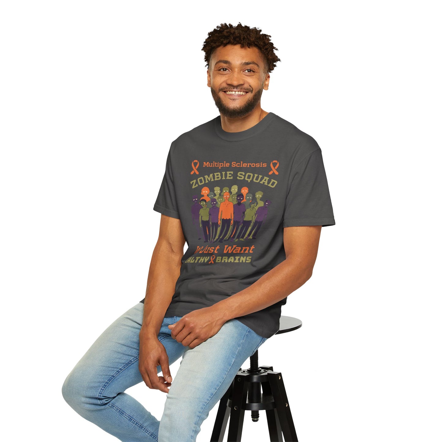 Funny MS Awareness Zombie T-shirt- Give Us Your Healthy Brains