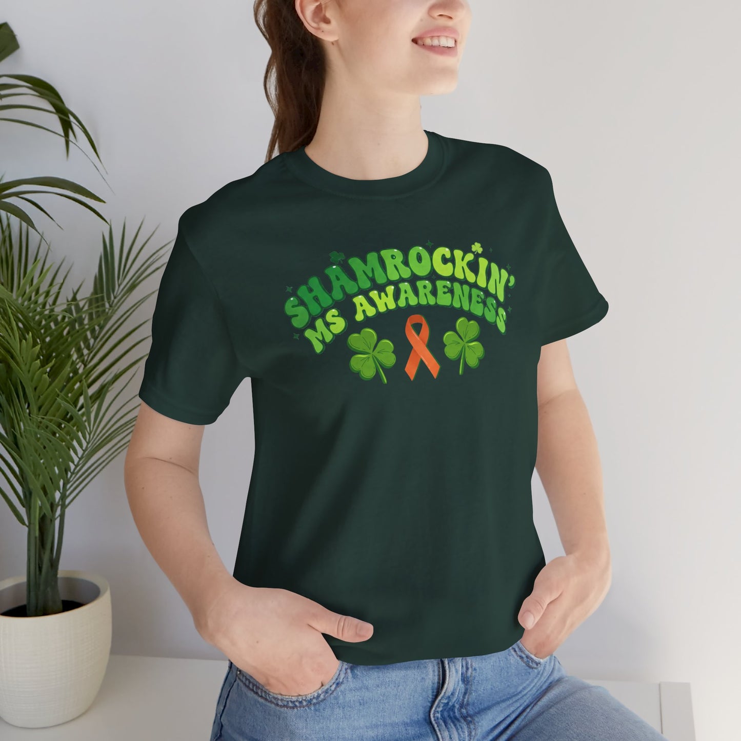Shamrockin' MS Awareness T-Shirt - Groovy St. Patrick’s Day Multiple Sclerosis Warrior Shirt - Retro Spoonie Orange Ribbon Tee - Lucky Shamrock Awareness Gift