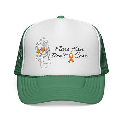Flare Hair Don't Care Trucker Cap | Funny MS Awareness Hat | Chronic Illness Warrior Cap