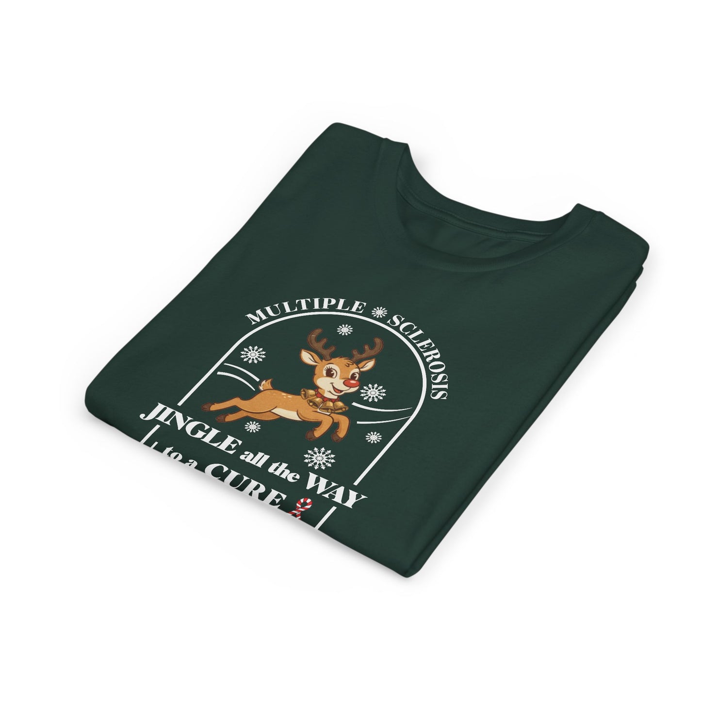 Youth "Jingle All The Way To A CURE" Short Sleeve Tee for Multiple Sclerosis Awareness