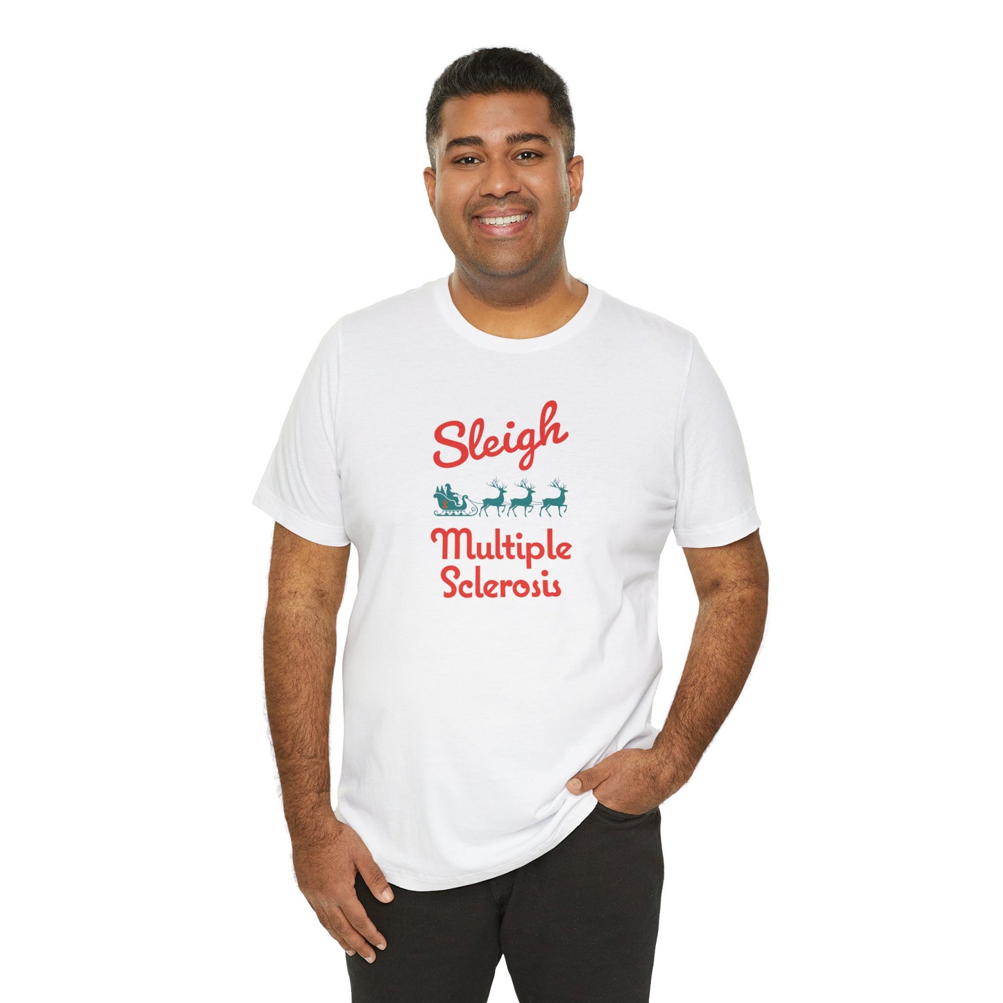 Cute Festive Sleigh MS Adult Tee Multiple Sclerosis Awareness, Charity Shirt, Unisex, Gift for Supporters, Fundraising Apparel