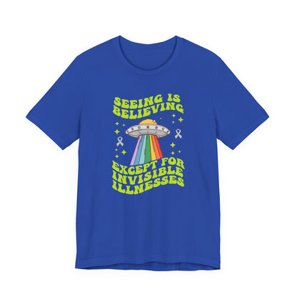 Invisible Illness Awareness Shirt – Retro Rainbow UFO Graphic Tee Charity Shirt, Unisex, Gift for Supporters, Fundraising Apparel