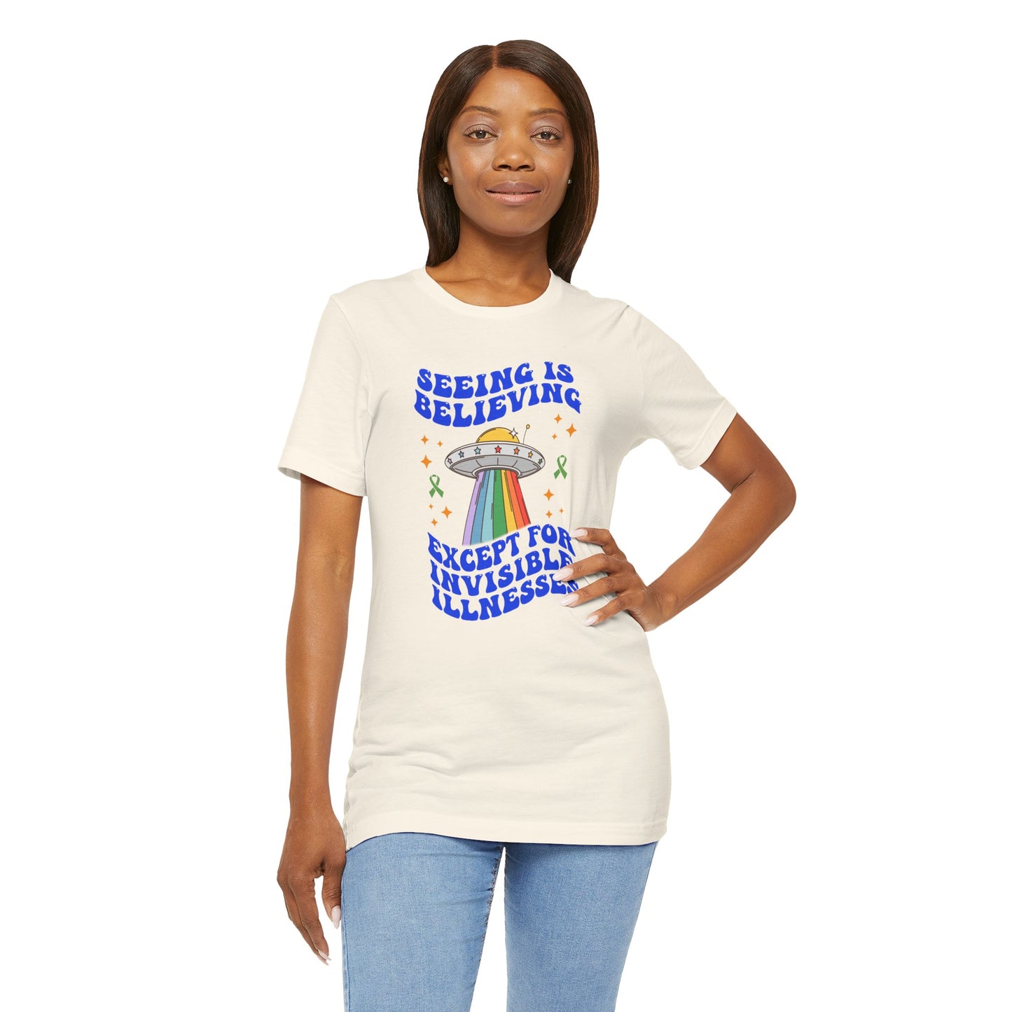 Invisible Illness Awareness Shirt – Retro Rainbow UFO Graphic Tee Charity Shirt, Unisex, Gift for Supporters, Fundraising Apparel