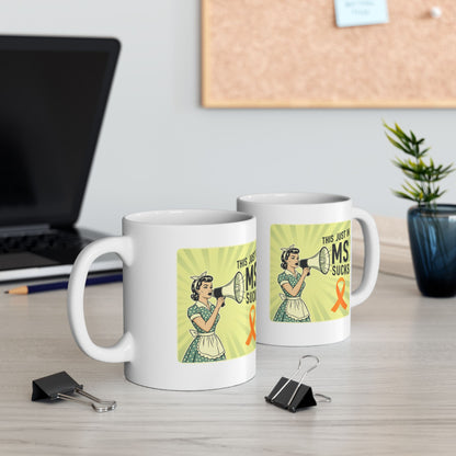 MS Sucks 1950s Housewife with Megaphone Ceramic Mug 11oz