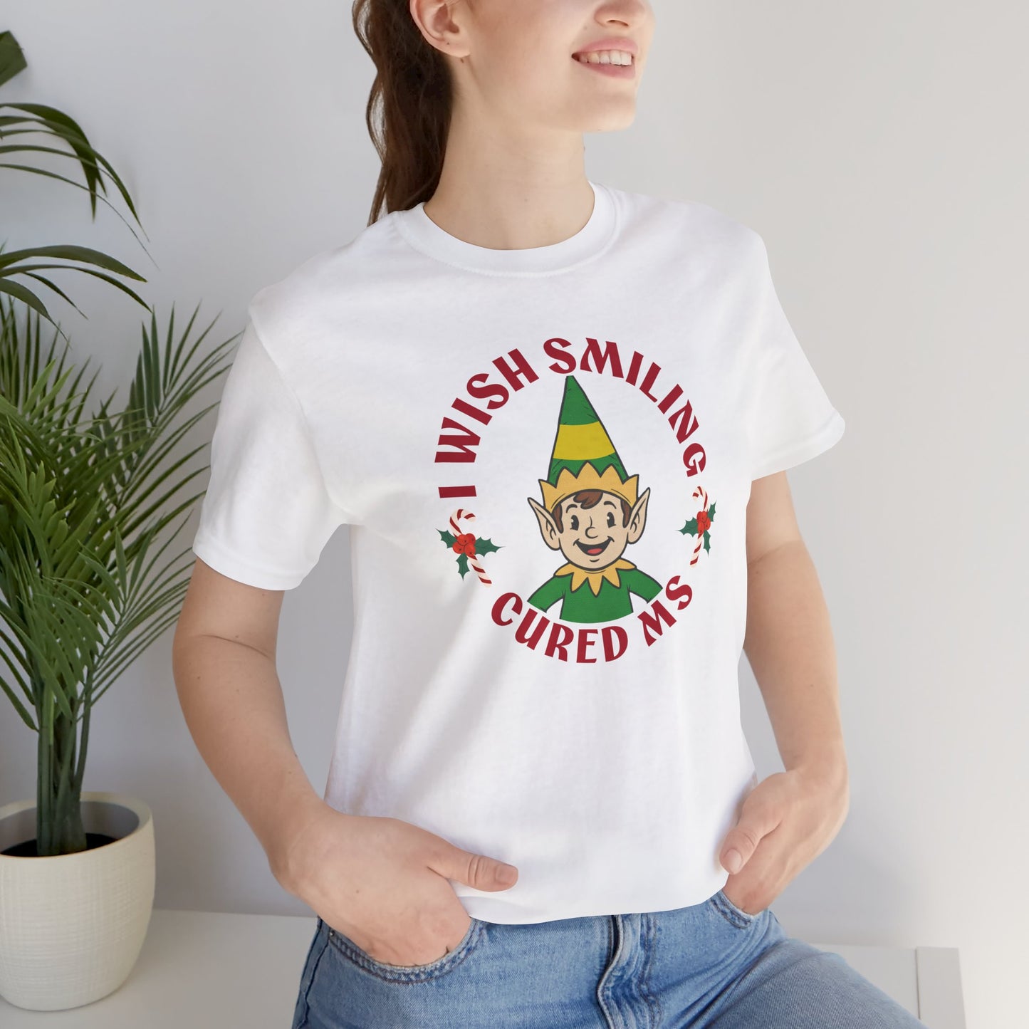 Elf Inspired MS Awareness T-Shirt | I Wish Smiling Cured MS Holiday Tee | Multiple Sclerosis Fundraiser Christmas Gift | Red Softstyle Shirt