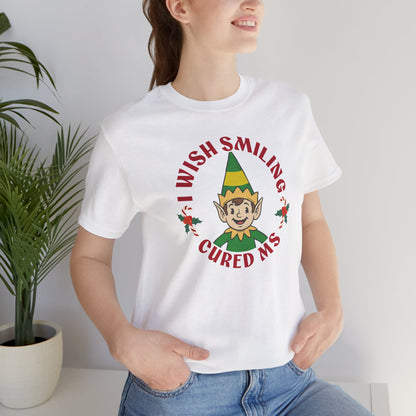 Elf Inspired MS Awareness T-Shirt | I Wish Smiling Cured MS Holiday Tee | Multiple Sclerosis Fundraiser Christmas Gift | Red Softstyle Shirt