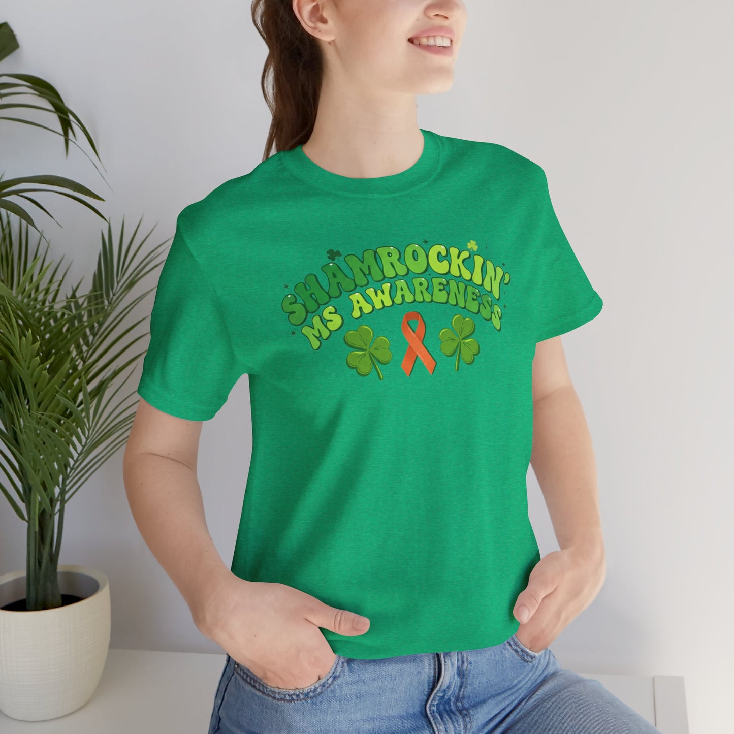 Shamrockin' MS Awareness T-Shirt - Groovy St. Patrick’s Day Multiple Sclerosis Warrior Shirt - Retro Spoonie Orange Ribbon Tee - Lucky Shamrock Awareness Gift