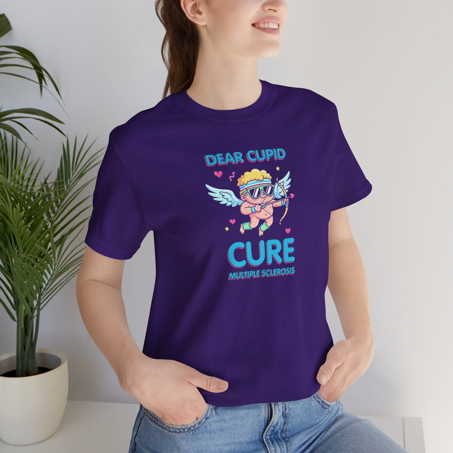MS Awareness Shirt, Dear Cupid Cure Multiple Sclerosis, Valentine’s Day MS Gift, Retro Cupid Graphic Tee for MS Warriors