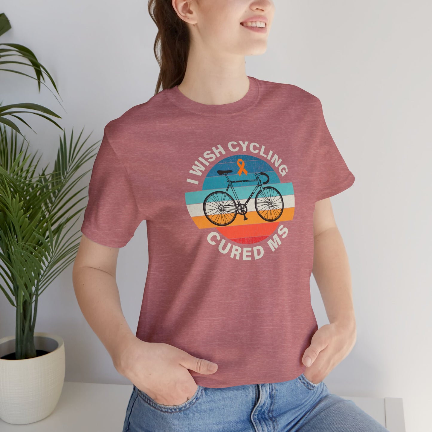 Cute I Wish CYCLING Cured MS - Adult Tee Multiple Sclerosis Awareness, Charity Shirt, Unisex, Gift for Supporters, Fundraising Apparel