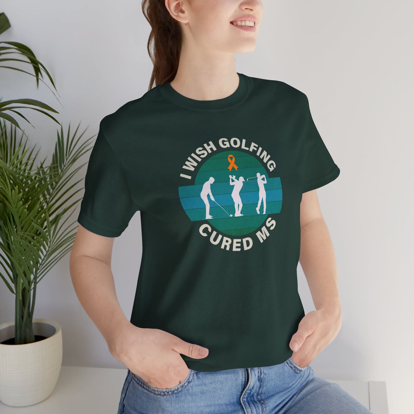 Cute I Wish GOLFING Cured MS - Adult Tee Multiple Sclerosis Awareness, Charity Shirt, Unisex, Gift for Supporters, Fundraising Apparel
