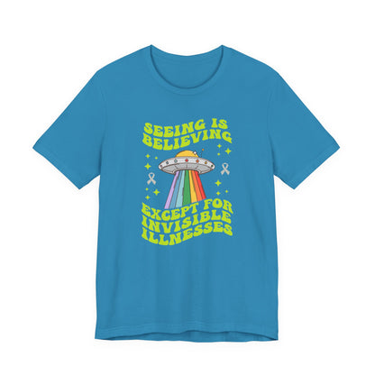 Invisible Illness Awareness Shirt – Retro Rainbow UFO Graphic Tee Charity Shirt, Unisex, Gift for Supporters, Fundraising Apparel