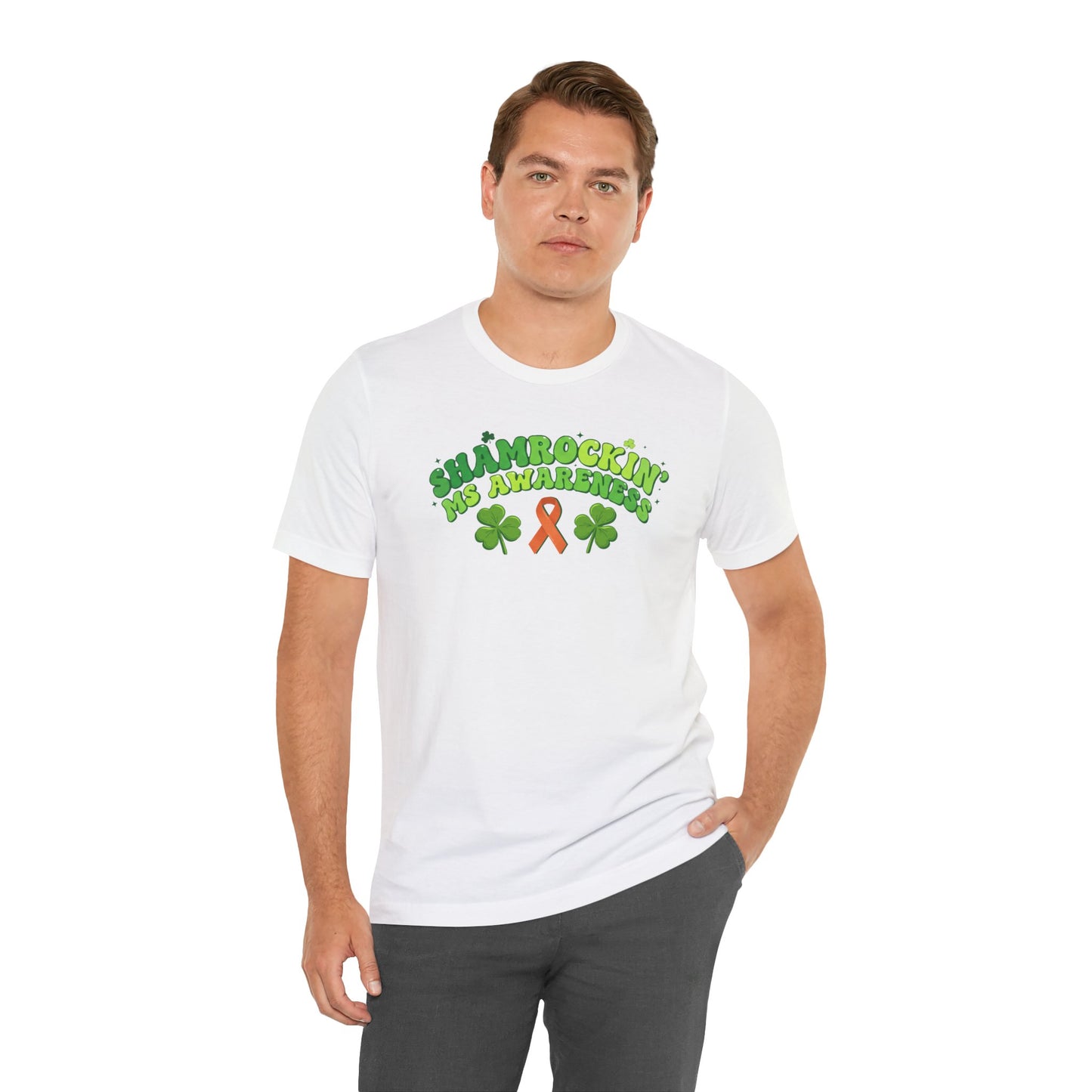 Shamrockin' MS Awareness T-Shirt - Groovy St. Patrick’s Day Multiple Sclerosis Warrior Shirt - Retro Spoonie Orange Ribbon Tee - Lucky Shamrock Awareness Gift