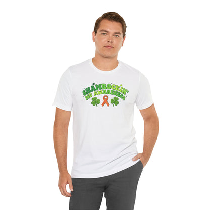 Shamrockin' MS Awareness T-Shirt - Groovy St. Patrick’s Day Multiple Sclerosis Warrior Shirt - Retro Spoonie Orange Ribbon Tee - Lucky Shamrock Awareness Gift